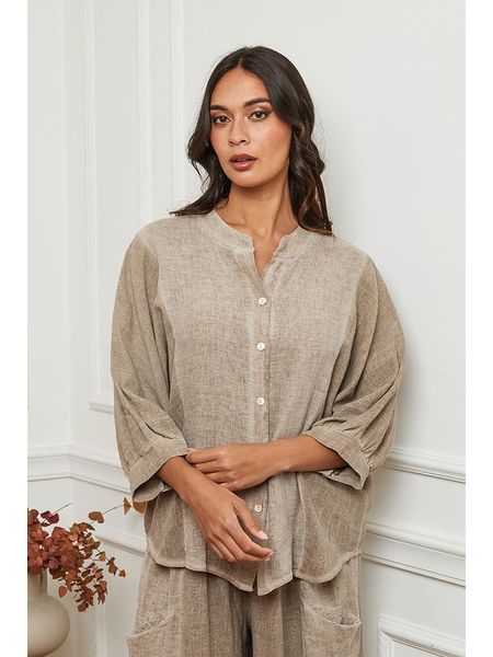 La Compagnie Du Lin Lniana bluzka w kolorze beżowym rozmiar: XL. Brązowe bluzki La Compagnie Du Lin, xl, bez wzorów, ze lnu, bez kołnierzyka, bez ramiączek. Za 143,90 zł.