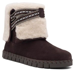 Botki MUK LUKS. Brązowe botki MUK LUKS, bez wzorów, bez obcasa, na płaskiej podeszwie, bez zapięcia. Za 119,99 zł.