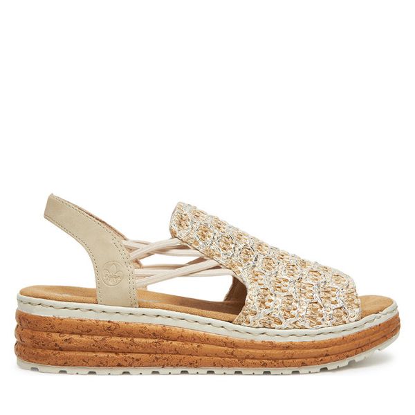 Sandały Rieker. Brązowe sandały Rieker, bez wzorów, bez obcasa, na koturnie, bez zapięcia. Za 319,99 zł.