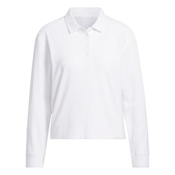 Damska koszulka polo z długim rękawem adidas Beyond. Białe bluzki ADIDAS, bez wzorów, sportowe, bez kołnierzyka, bez ramiączek. Za 319,00 zł.