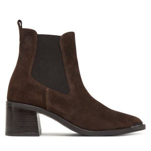 Botki Tamaris. Brązowe botki Tamaris, bez wzorów, bez obcasa, na słupku, bez zapięcia. Za 469,99 zł.