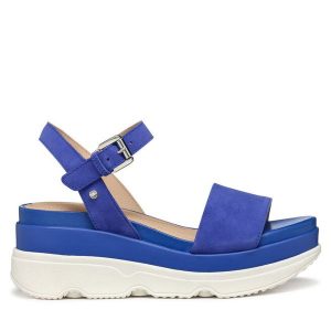 Sandały Geox. Niebieskie sandały Geox, bez wzorów, bez obcasa, na koturnie, bez zapięcia. Za 359,99 zł.