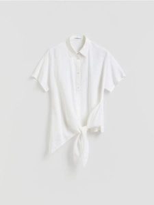 Koszula z lnem - biały. Białe koszule Reserved, l, bez wzorów, z wiskozy, bez kołnierzyka, bez ramiączek. Za 109,99 zł.