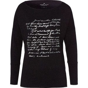 Koszulka w kolorze czarnym. Czarne bluzki marki Cross Jeans, z nadrukiem, z dekoltem w łódkę, z długim rękawem. W wyprzedaży za 58,95 zł.
