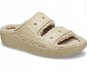 Klapki Dla Dorosłych Crocs Baya Cozzy Sandal. Brązowe klapki Crocs, bez wzorów, z materiału, bez obcasa. Za 149,99 zł.