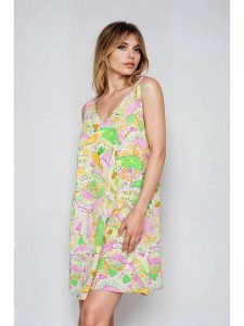 Monki Sukienka w kolorze żółto-różowo-zielonym rozmiar: M. Zielone sukienki Monki, m, bez wzorów, bez kołnierzyka, bez ramiączek, mini. Za 39,99 zł.