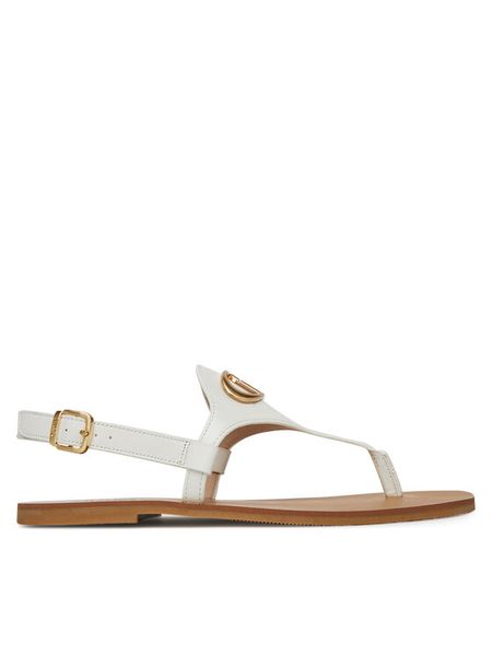 Liu Jo Sandały Saba 12 SA5085 P0102 Biały. Białe sandały Liu Jo, bez wzorów, ze skóry, bez obcasa, na płaskiej podeszwie, bez zapięcia. Za 449,99 zł.