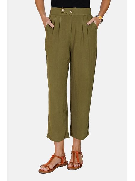 Le Jardin du Lin Spodnie w kolorze khaki rozmiar: 42. Brązowe spodnie z wysokim stanem Le jardin du lin, bez wzorów, z materiału, z podwyższonym stanem. Za 138,45 zł.