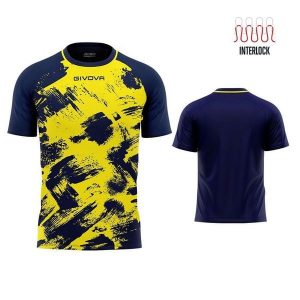 Koszulka Givova Art Sports Interlock Fluo Żółto-Niebieska 3XL. Niebieskie bluzki Givova, xl, bez wzorów, z poliesteru, sportowe, bez kołnierzyka, bez ramiączek. W wyprzedaży za 80,35 zł.