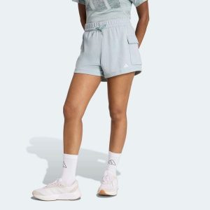 Spodenki fitness damskie ADIDAS. Zielone szorty ADIDAS, bez wzorów, z materiału, sportowe. Za 119,99 zł.