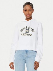 Guess Bluza W5RQ29 K68I4 Biały Regular Fit. Białe bluzy Guess, xxl, z aplikacjami, z bawełny, bez kaptura. Za 174,00 zł.