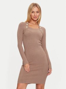Marciano Guess Sukienka dzianinowa 4BGK01 5613Z Beżowy Slim Fit. Brązowe kombinezony Marciano Guess, z aplikacjami, z dzianiny, bez kołnierzyka, bez ramiączek. Za 489,99 zł.