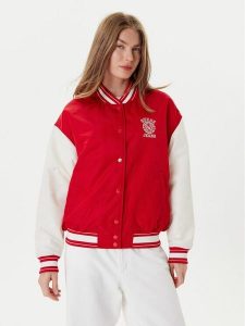 Guess Jeans Kurtka bomber W5YL15 WHAA2 Czerwony Regular Fit. Czerwone kurtki Guess Jeans, xl, z aplikacjami, z jeansu, bez kaptura. Za 489,99 zł.