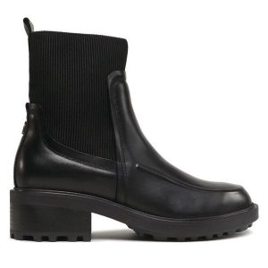Botki Tommy Hilfiger. Czarne botki TOMMY HILFIGER, bez wzorów, bez obcasa, na płaskiej podeszwie, bez zapięcia. Za 449,99 zł.