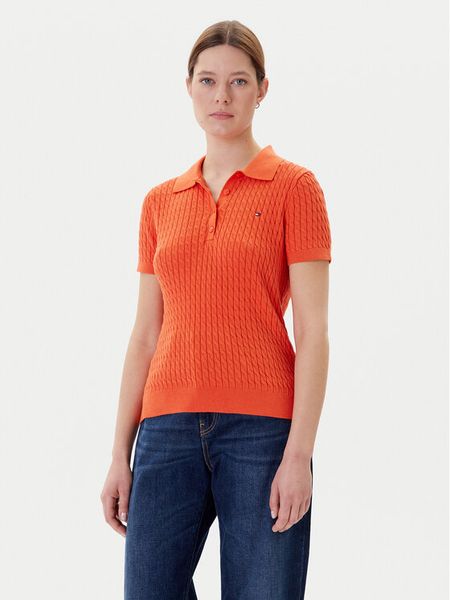 Tommy Hilfiger Sweter Fine WW0WW41474 Pomarańczowy Regular Fit. Brązowe swetry klasyczne TOMMY HILFIGER, s, z bawełny, bez kołnierzyka. Za 319,99 zł.