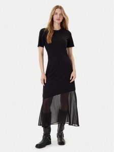 DKNY Sukienka codzienna P5GDFCNA Czarny Regular Fit. Czarne sukienki DKNY, na co dzień, l, bez wzorów, z syntetyku, bez kołnierzyka, bez ramiączek, proste. Za 529,99 zł.