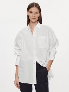 Tommy Hilfiger Koszula Essential WW0WW40540 Biały Loose Fit. Białe koszule TOMMY HILFIGER, m, bez wzorów, z bawełny, bez kołnierzyka, bez ramiączek. Za 489,99 zł.