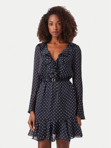 Guess Sukienka codzienna W6YK35 W2959 Granatowy Regular Fit. Niebieskie sukienki Guess, na co dzień, s, z aplikacjami, z syntetyku, bez kołnierzyka, bez ramiączek, proste. Za 654,99 zł.