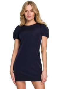 Elegancka sukienka mini krótkie bufiaste rękawy atramentowa. Niebieskie sukienki Sukienki.shop, na imprezę, m, bez wzorów, eleganckie, bez kołnierzyka, bez ramiączek, mini. W wyprzedaży za 174,00 zł.