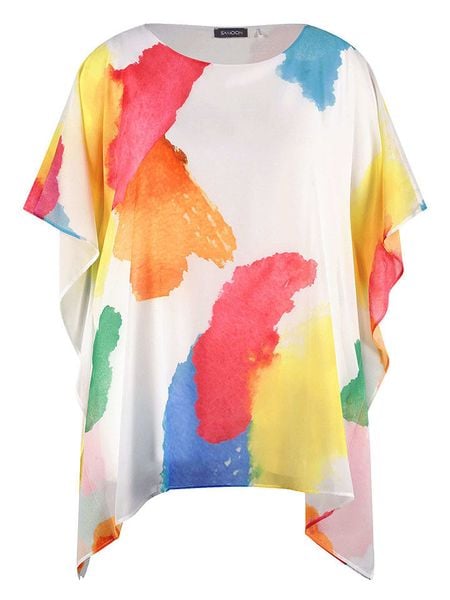 SAMOON Bluzka w kolorze białym ze wzorem rozmiar: 46. Białe bluzki Samoon, bez wzorów, bez kołnierzyka, bez ramiączek. Za 83,22 zł.