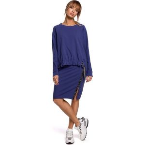 Asymetryczna Bluza z Lampasami - Indygo. Czarne bluzy MOE, l, bez wzorów, z bawełny, bez kaptura. Za 229,90 zł.