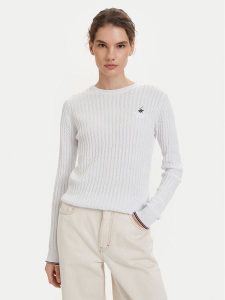 Beverly Hills Polo Club Sweter P-SS26W-M537390 Biały Regular Fit. Białe swetry klasyczne Beverly Hills Polo Club, m, z bawełny, bez kołnierzyka. Za 269,99 zł.