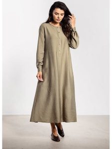 Awama Sukienka w kolorze oliwkowym rozmiar: L. Brązowe sukienki Awama, l, bez wzorów, z tkaniny, bez kołnierzyka, bez ramiączek, maxi. Za 164,99 zł.