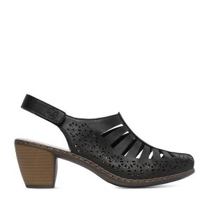 Sandały Rieker. Czarne sandały Rieker, bez wzorów, bez obcasa, na słupku, bez zapięcia. Za 319,99 zł.