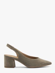 Oliwkowe czółenka damskie slingback ISABEL. Zielone czółenka Ryłko, bez wzorów, z materiału, bez obcasa, na obcasie, bez zapięcia. Za 349,99 zł.