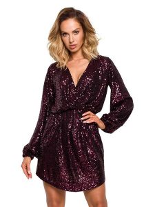 Made of emotion Sukienka w kolorze bordowo-fioletowym rozmiar: XL. Czerwone sukienki Made Of Emotion, na co dzień, xl, bez wzorów, z asymetrycznym kołnierzem, bez ramiączek, mini, asymetryczne. Za 335,45 zł.