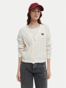 Tommy Jeans Kardigan DW0DW23024 Écru Regular Fit. Białe kardigany Tommy Jeans, z bawełny. Za 529,99 zł.