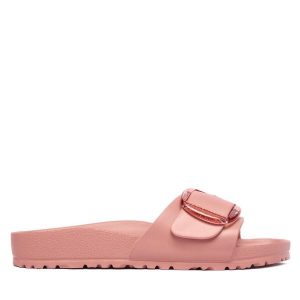 Klapki Birkenstock. Czerwone klapki Birkenstock, bez wzorów, bez obcasa. Za 249,99 zł.
