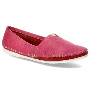 Różowe Półbuty Armodo Skórzane Wygodne Buty. Czerwone półbuty Armodo, bez wzorów, ze skóry, bez obcasa, bez zapięcia. Za 249,00 zł.