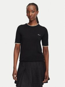 KARL LAGERFELD Sweter B3W18039 Czarny Regular Fit. Czarne swetry klasyczne KARL LAGERFELD, xs, z wełny, bez kołnierzyka. Za 549,99 zł.