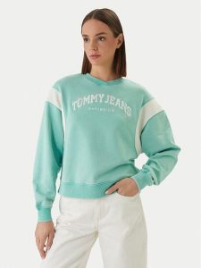 Tommy Jeans Bluza Varsity Crew DW0DW22365 Zielony Regular Fit. Zielone bluzy Tommy Jeans, xl, bez wzorów, z bawełny, bez kaptura. Za 377,99 zł.
