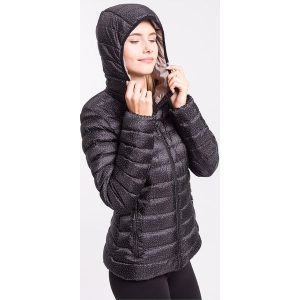 Kurtka puchowa damska KUD005z - allover czarny. Czarne kurtki marki 4f, na jesień, z materiału. W wyprzedaży za 149,99 zł.