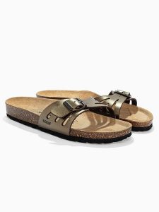 BACKSUN Skórzane klapki "Venecia" w kolorze szarobrązowym rozmiar: 37. Brązowe klapki Backsun, bez wzorów, z materiału, z otwartym noskiem, bez obcasa. Za 117,99 zł.