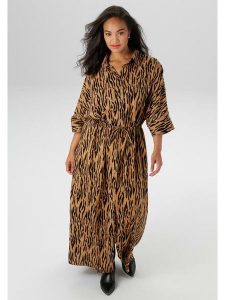 Aniston Sukienka w kolorze karmelowo-czarnym rozmiar: 54. Brązowe sukienki Aniston, bez wzorów, z tkaniny, bez kołnierzyka, bez ramiączek, maxi. Za 126,99 zł.