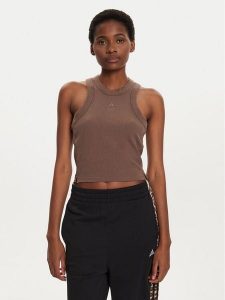 Adidas Top Lounge IY6733 Brązowy Slim Fit. Brązowe topy ADIDAS, xl, bez wzorów, z bawełny, bez kołnierzyka, bez ramiączek. Za 89,99 zł.