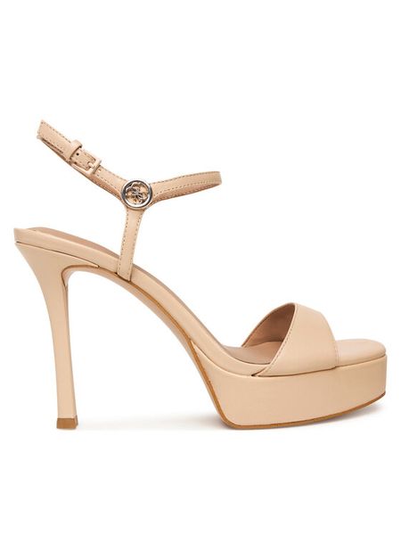 Guess Sandały FLPHEN LEA03 Beżowy. Brązowe sandały Guess, z aplikacjami, ze skóry, bez obcasa, na szpilce, bez zapięcia. Za 410,99 zł.