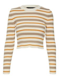 Vero Moda Koszulka "Anita" w kolorze szaro-kremowym rozmiar: XL. Brązowe bluzki Vero Moda, xl, bez wzorów, ze splotem, bez kołnierzyka, bez ramiączek. Za 37,30 zł.