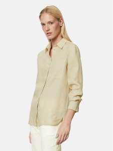 Marc O'Polo Koszula 403 1135 42427 Beżowy Regular Fit. Brązowe koszule Marc O'Polo, bez wzorów, ze lnu, bez kołnierzyka, bez ramiączek. Za 269,99 zł.