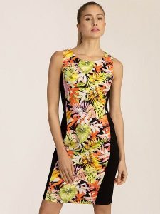 APART Sukienka w kolorze czarno-zielono-pomarańczowym rozmiar: 38. Czarne sukienki Apart, bez wzorów, bez kołnierzyka, bez ramiączek, mini. Za 143,99 zł.
