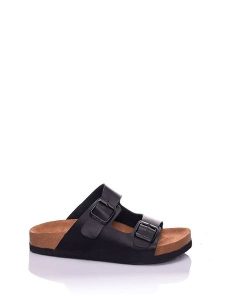 Moosefield Skórzane klapki w kolorze czarnym rozmiar: 38. Czarne klapki Moosefield, bez wzorów, ze skóry, z otwartym noskiem, bez obcasa. Za 105,63 zł.