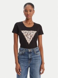 Guess T-Shirt W6RI32 J1314 Czarny Regular Fit. Czarne t-shirty Guess, s, z aplikacjami, z bawełny, bez kołnierzyka, bez ramiączek. Za 199,99 zł.