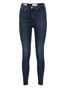 Calvin Klein Dżinsy - Skinny fit - w kolorze granatowym rozmiar: W26. Niebieskie jeansy Calvin Klein, z aplikacjami, ze skóry, z podwyższonym stanem. Za 314,95 zł.