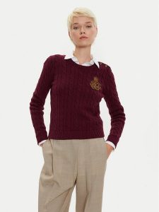 LAUREN RALPH LAUREN Sweter 200962263002 Bordowy Slim Fit. Czerwone swetry klasyczne Lauren Ralph Lauren, s, z bawełny, bez kołnierzyka. Za 489,99 zł.