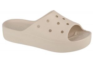 Klapki damskie Crocs Platform Slide. Szare klapki Crocs, bez wzorów, z materiału, bez obcasa. Za 295,00 zł.