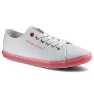 Białe Trampki Cross Jeans Damskie Lekkie Półbuty. Białe półbuty Cross Jeans, na lato, bez wzorów, z jeansu, bez obcasa, na płaskiej podeszwie, bez zapięcia. Za 99,99 zł.