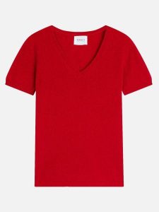 Perfect Cashmere Kaszmirowa koszulka "Efimia" w kolorze czerwonym rozmiar: XL. Czerwone bluzki Perfect Cashmere, xl, bez wzorów, z kaszmiru, bez kołnierzyka, bez ramiączek. Za 257,92 zł.